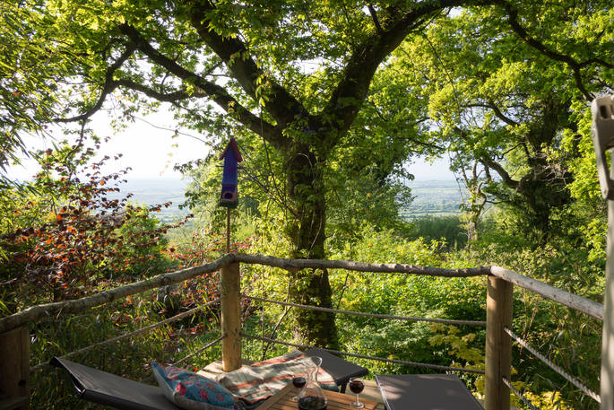 The Oak House cabin balcony view, Beechwood Cottages, Bath & N.E. Somerset 11