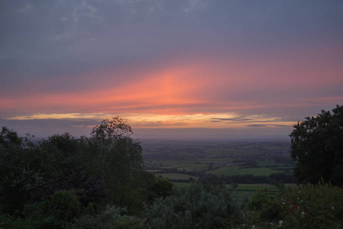The Workshop cabin sunset view, Beechwood Cottages, Bath & N.E. Somerset