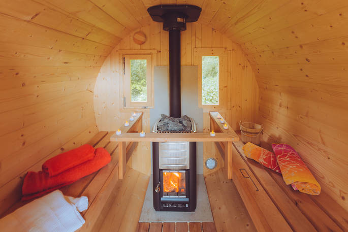 Hazel Tree Cabin sauna interior, Wendover, Buckinghamshire