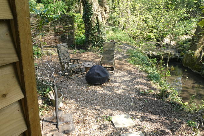 The perfect place to chill in the woodland garden at Hazel Tree Cabin in Buckinghamshire