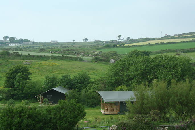 View from a distance of both Mobbs and Mabbs in Little Nook Glamping, Cornwall