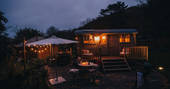 Wilderness Kitchen shepherds hut during the night, St Agnes, Cornwall
