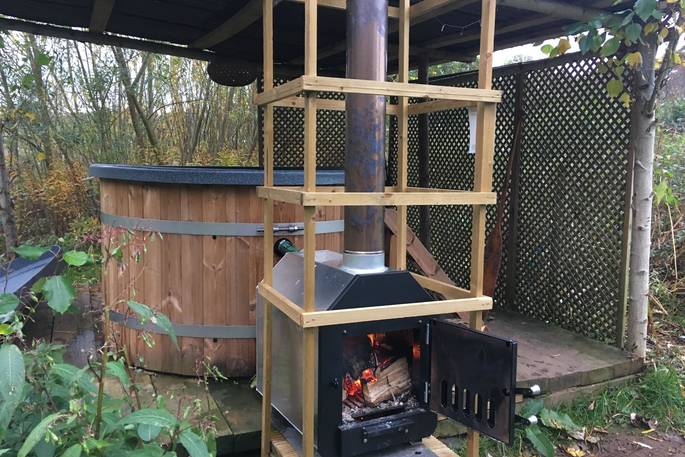 Wood fired hot tub at Drybeck Farm in Cumbria
