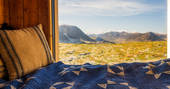 Hinterlandes Hidden Hut cabin view from the bed, Lake District, Lorton, Cumbria