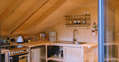 The Woodshed cabin kitchen, Hopehill Woods at Penrith, Cumbria