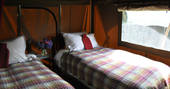 The Gritstone safari tent twin single beds, The Gathering, Hope Valley, Derbyshire