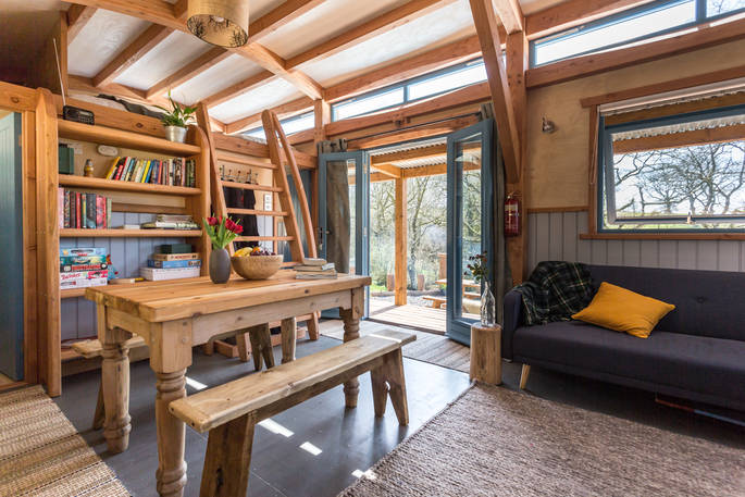 Interior living space of Carpenter Cabin in Devon