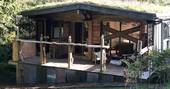 Hill's Cross Hide cabin - balcony decking and grass roof, Stockland, Honiton, Devon