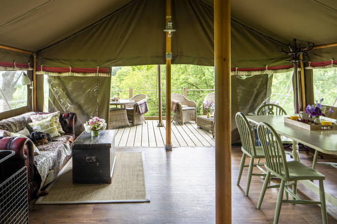 View from the inside at Longlands safari tents at Combe Martin, North Devon