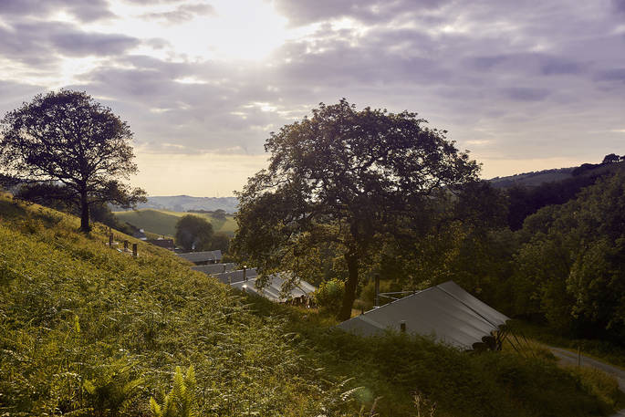 View of the roofs, Longlands safari tents at Combe Martin, North Devon