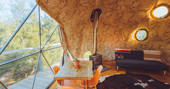 Welcombe Pod geodome view from inside, Loveland Farm at glamping, Hartland, Devon