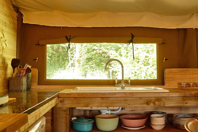 Middle safari tent kitchen, Stroud, Gloucestershire