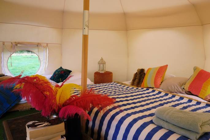 Munday's Meadow lotus belle tents camp - interior, Wildwood Bluebell, Donnington, Gloucestershire