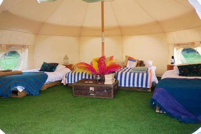 Munday's Meadow lotus belle tents camp - interior, Wildwood Bluebell, Donnington, Gloucestershire