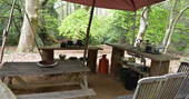 The fully-equipped outdoor kitchen at Chestnut yurt, Adhurst