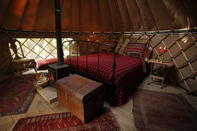 Beautiful interiors of Chestnut Yurt at Adhurst in Hampshire
