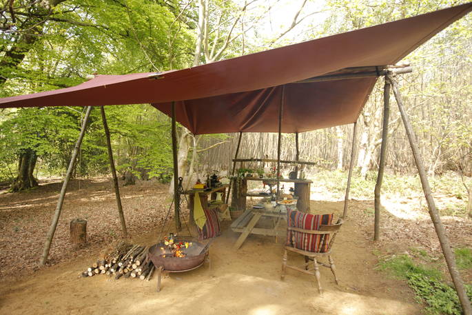 Cook up a feast in the well-equipped safari kitchen at Chestnut yurt, Adhurst