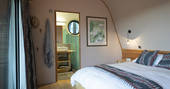 Holly Cabin ensuite bedroom, Clifford, Hereford, Herefordshire, England - by Alex Treadway