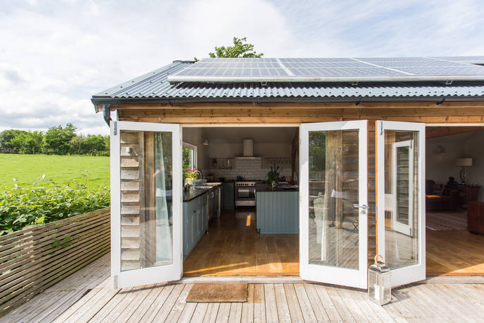 Solar powered cabin with terrace doors
