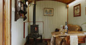 Brackendale cabin wood burner at Nicholson Farm, Leominster, Herefordshire