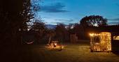 The Sipson wagon glamping during the night, Vowchurch, Herefordshire