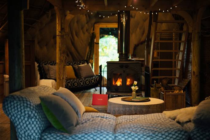 The Wren's Nest tent glamping wood burner, Norfolk