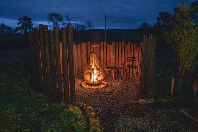 Outdoor firepit at The Glebe Retreat, Cabin, Northumberland, England