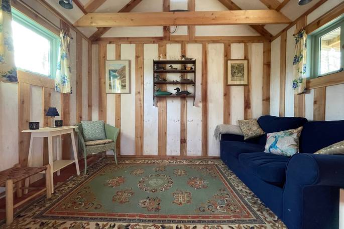 Jacaranda Cabin living room area, Forest Garden, Ashurstwood, East Sussex