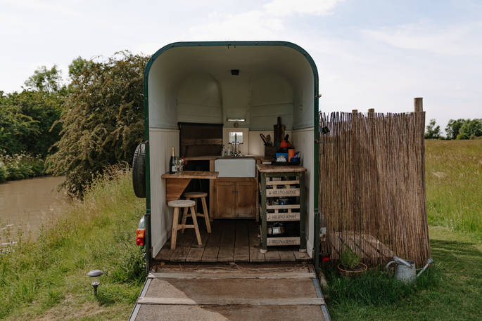 Slinket tipi kitchen in the horsebox, Priors Hardwick, Warwickshire