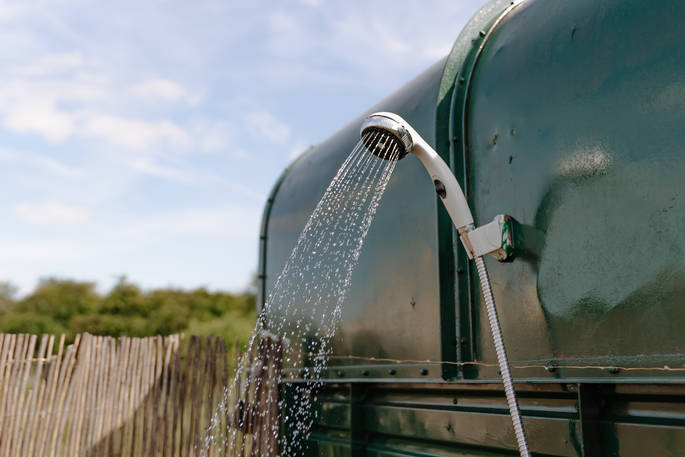 Slinket tipi outdoors shower, Priors Hardwick, Warwickshire