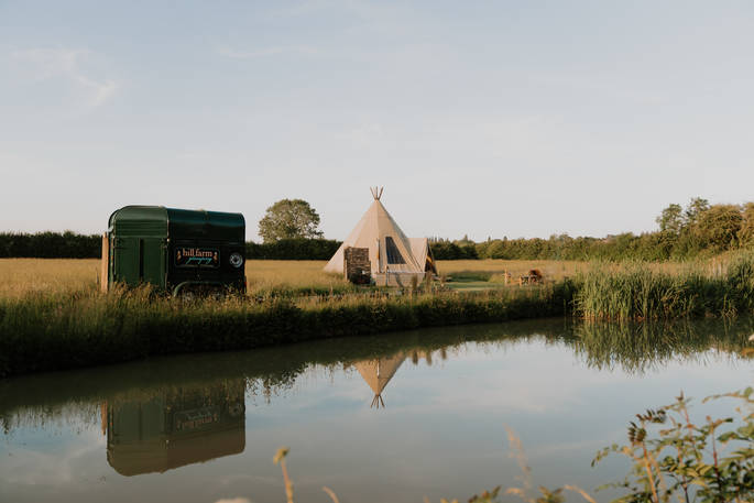 Slinket tipi - view from the river, Priors Hardwick, Warwickshire