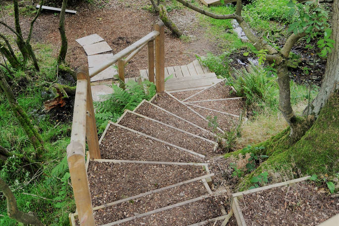 Steps leading down from Falling Water at Ponden Mill