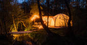 Beck bell tent at night time, The Lazy T at Old Byland, York, Yorkshire