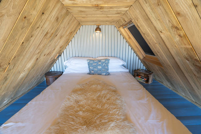 The Sheep Shed bed, Boutique Farm Bothies at Huntly, Aberdeenshire