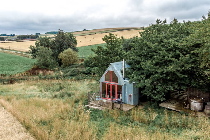 The Sheep Shed exterior, Boutique Farm Bothies at Huntly, Aberdeenshire