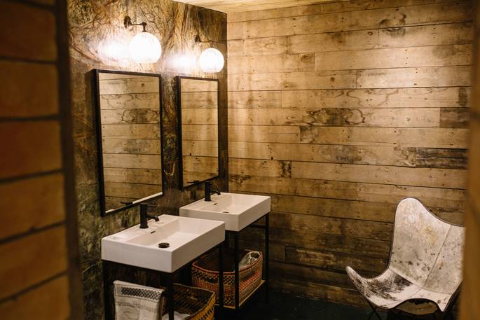 The Artist's House cottage bathroom sinks, Wilkieston, Edinburgh, Scotland