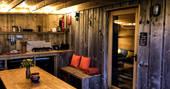 The Hide cabin outdoors covered kitchen area, One Cat Farm, Ceredigion, Wales