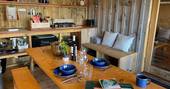 The Lookout cabin kitchen and dining area, One Cat Farm, Lampeter, Ceredigion, Wales