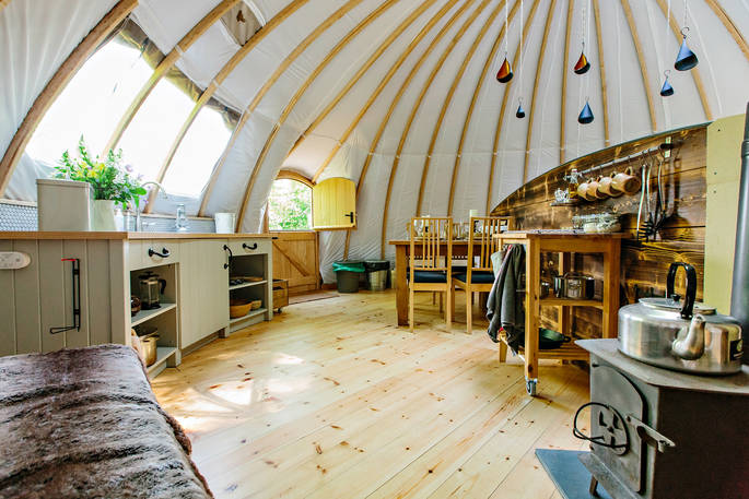 The bright and airy The Slades tent at Penhein Glamping in Monmouthshire