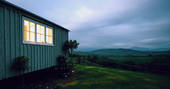 View at dusk from Aregoed Shepherd's hut of mountain views and Welsh countryside 
