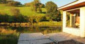 Decking outside Caban Cilfa at Beudy Banc in Powys 