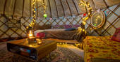 Fairy lights in the interior of the yurt