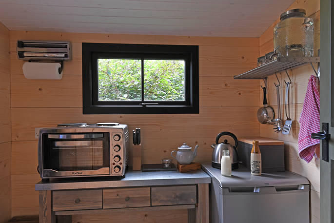 shepherd's hut kitchen the hide at st donats wales