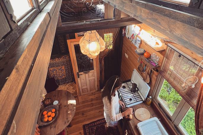 The Little Wooden House cabin view from the mezzanine in Malaga, Spain