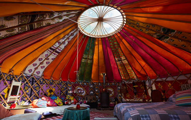 Fabulous carousel of colours adorns this Kinton Cloud-House yurt in Powys, Wales